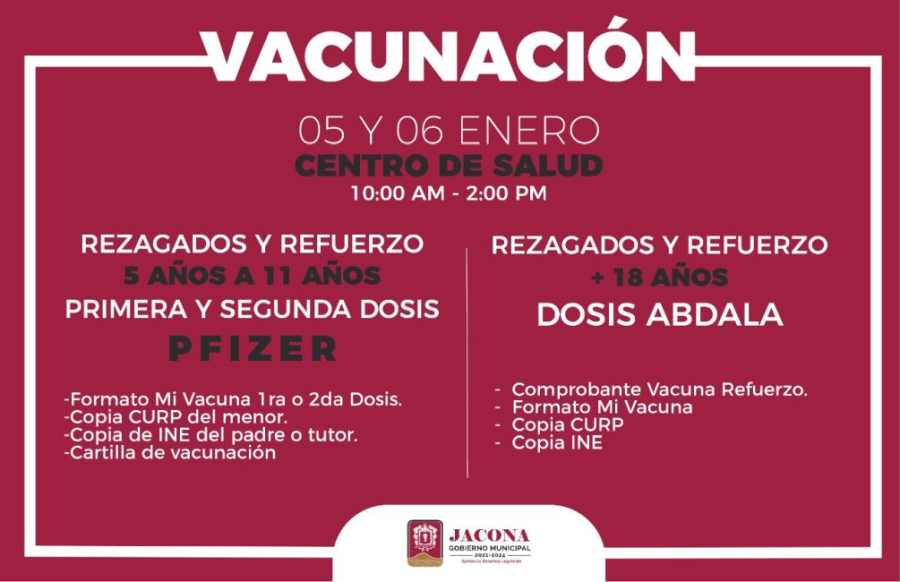 Continuará la Vacunación Contra el COVID-19 en Jacona, los días 5 Y 6 de  enero