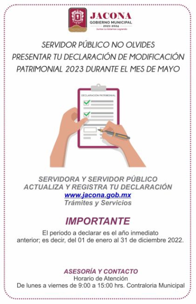 Servidor Público presenta tu declaración de modificación patrimonial 2023 durante el mes de mayo