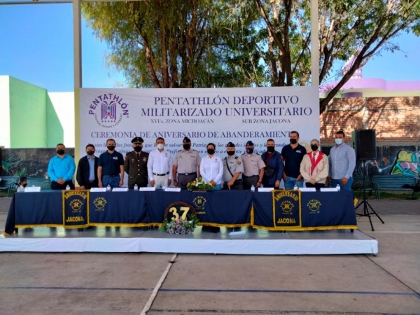 El Gobierno Municipal de Jacona, participó en la Ceremonia de Aniversario de Abanderamiento Pentatlón Deportivo y Militarizado Universitario Sub Zona Jacona