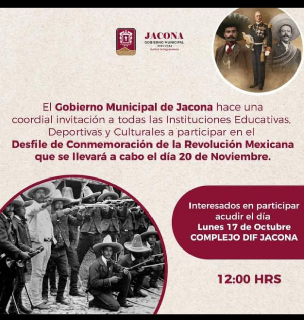 Invitación a participar en el desfile 20 del de noviembre de 2022
