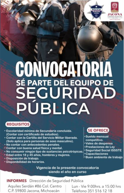 Emiten convocatoria para ingresar a Seguridad Pública