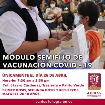 Vacunación contra COVID en las colonias Lázaro Cárdenas, Trasierra y Palito Verde