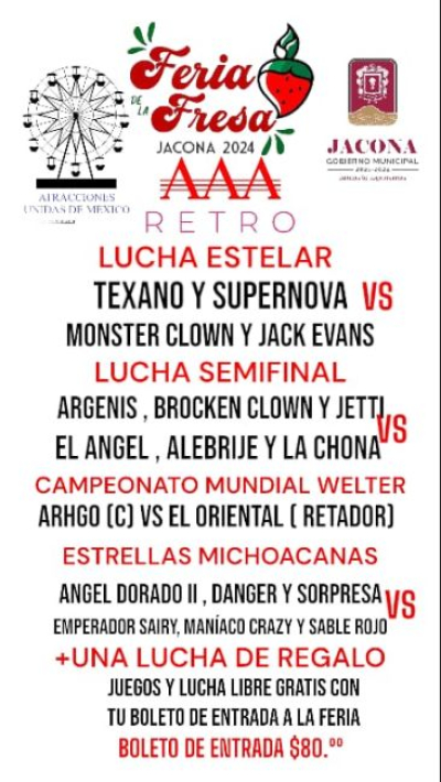 Espectacular función de Lucha Libre Retro hoy en la Feria de la Fresa Jacona 2024