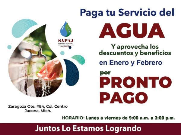 SAPAJ invita a la población a pagar su servicio de agua y aprovechar los descuentos y beneficios por pronto pago