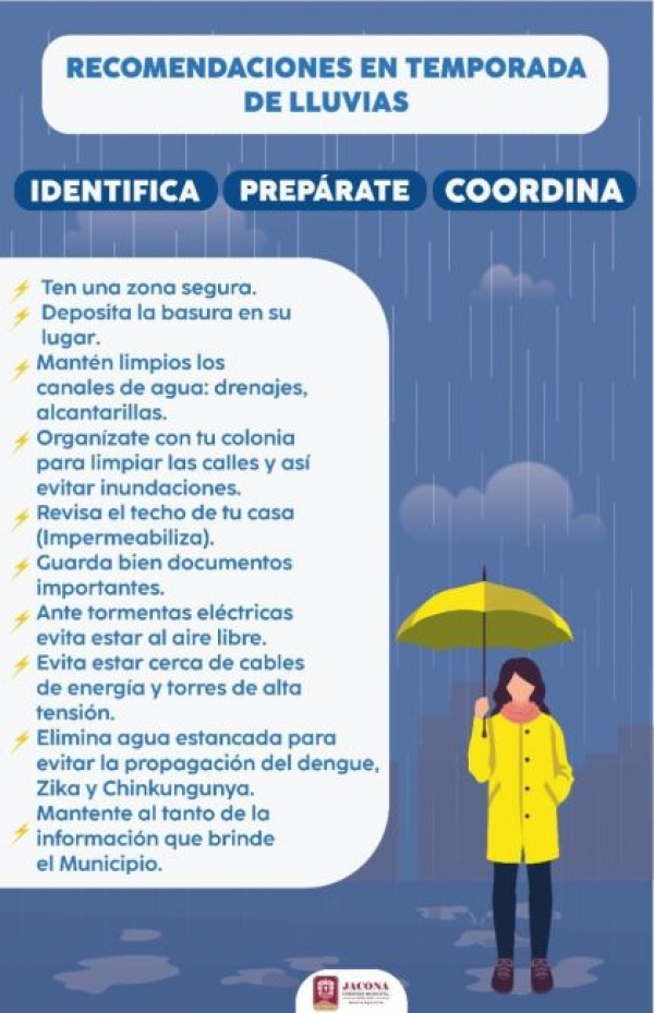 Ante la temporada de lluvias el Gobierno Municipal de Jacona invita a seguir las siguientes recomendaciones