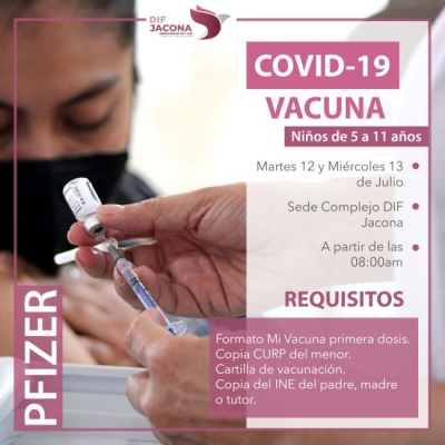 Jornada de Vacunación contra el Covid-19, para niños y niñas de 5 a 11 años
