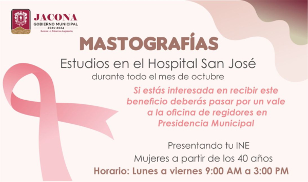 Invita Gobierno de Jacona a practicarse la mastografía