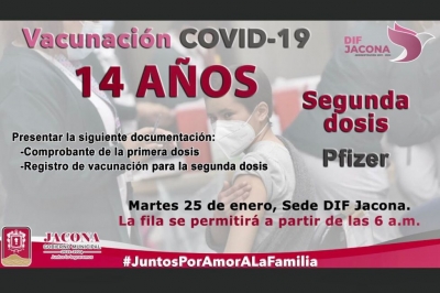 Vacunarán a jóvenes de 14 años con la segunda dosis de la vacuna Pfizer