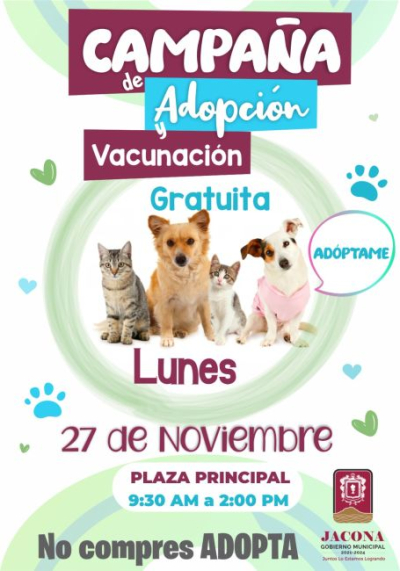 Campaña de vacunación antirrábica gratuita y campaña de adopción de felinos y caninos
