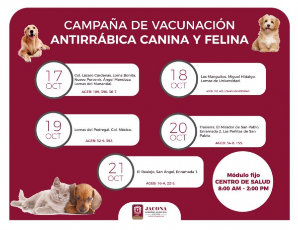 Continúa la “Semana de Vacunación Antirrábica Canina y Felina”