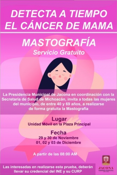 Mastografías Gratis *Gracias a la coordinación entre Presidencia Municipal de Jacona y Secretaría de Salud