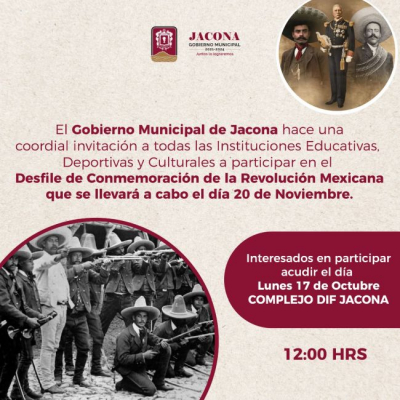 Coordial invitación a instituciones para participar en el desfile del 20 de noviembre