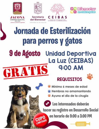 Nueva Jornada Gratuita de Esterilización de Mascotas